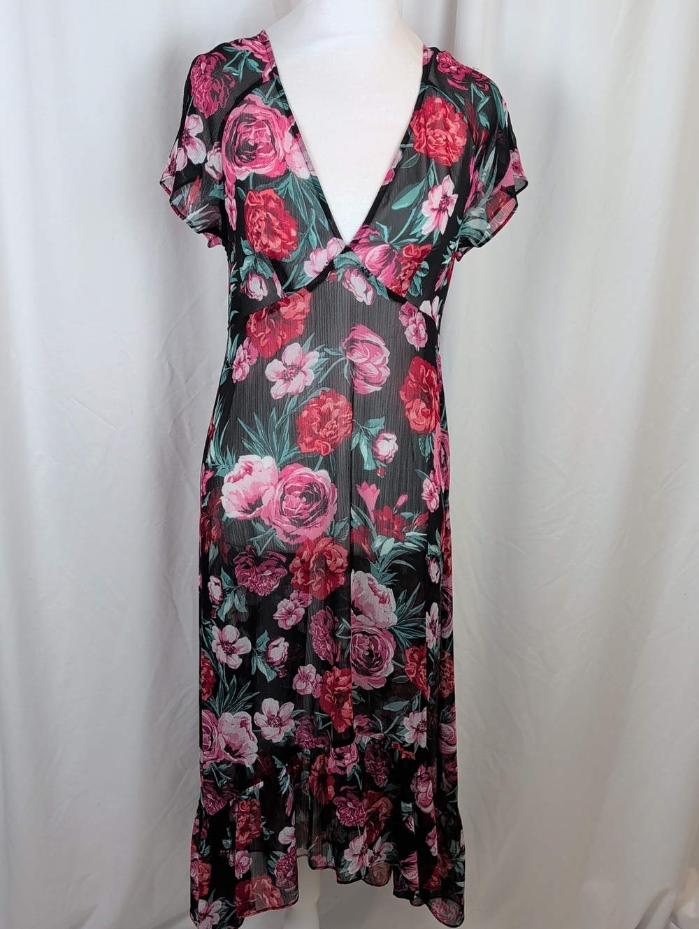 Stradivarius Floral Chiffon Maxi Dress Size M NWOT